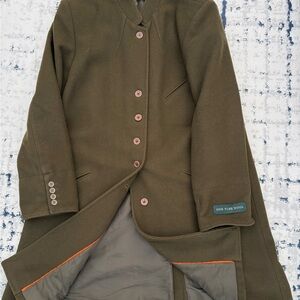 Harve Benard Olive Wool Trench Coat 100% Wool